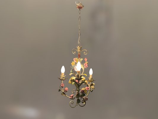 Italian Tole Ceramic Flower Chandelier, 1960s-JJC-1437524