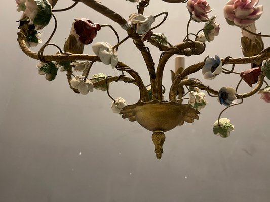 Italian Tole Ceramic Flower Chandelier, 1960s-JJC-1437571