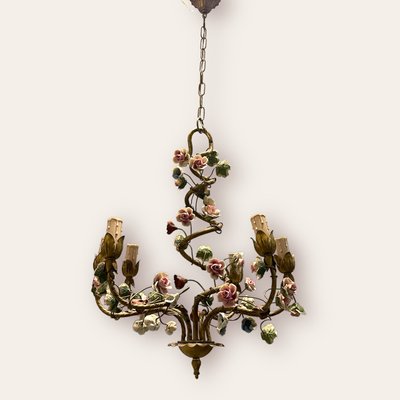 Italian Tole Ceramic Flower Chandelier, 1960s-JJC-1437571