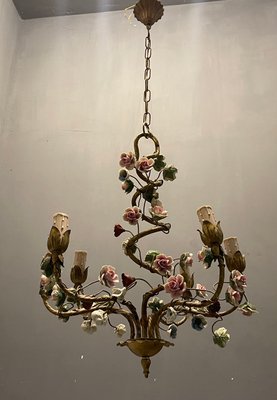 Italian Tole Ceramic Flower Chandelier, 1960s-JJC-1437571