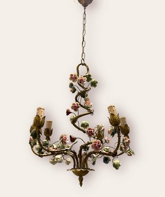 Italian Tole Ceramic Flower Chandelier, 1960s-JJC-1437571