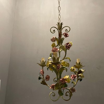 Italian Tole Ceramic Flower Chandelier, 1960s-JJC-1437524