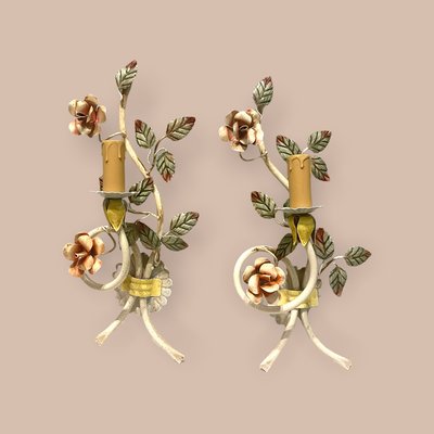 Italian Tole Flower Sconces, Set of 2-JJC-1336680