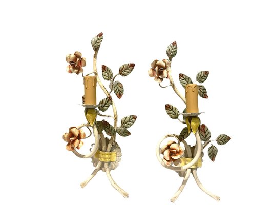 Italian Tole Flower Sconces, Set of 2-JJC-1336680