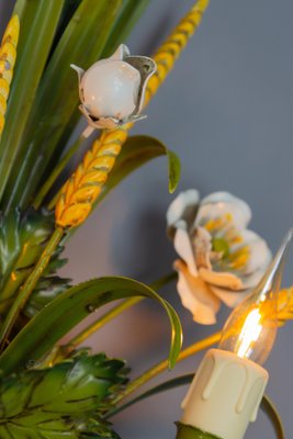 Italian Toleware White Poppy and Wheat Green Floral Bouquet Two-Light Sconce, 1960s-KEG-1781068