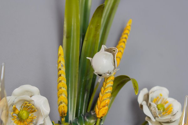 Italian Toleware White Poppy and Wheat Green Floral Bouquet Two-Light Sconce, 1960s-KEG-1781068