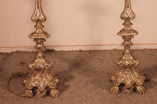 Italian Torcheres in Silver Wood Early 19th Century, Set of 2-HPU-1335311