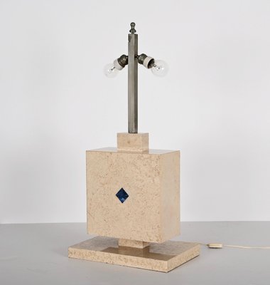 Italian Travertine Marble and Lapis Lazuli Table Lamp, 1970s-JDR-1419235