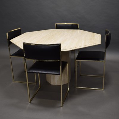 Italian Travertine Marble Dining Table, 1970s-TE-576560