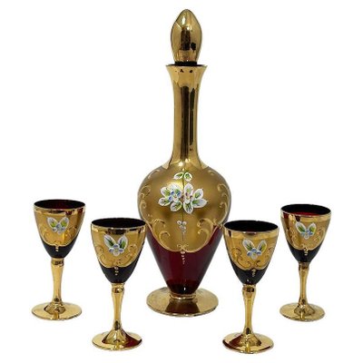 Italian Tre Fuochi Liquor Set in Ruby Red Crystal Glass, 1950s, Set of 5-UCH-1754162