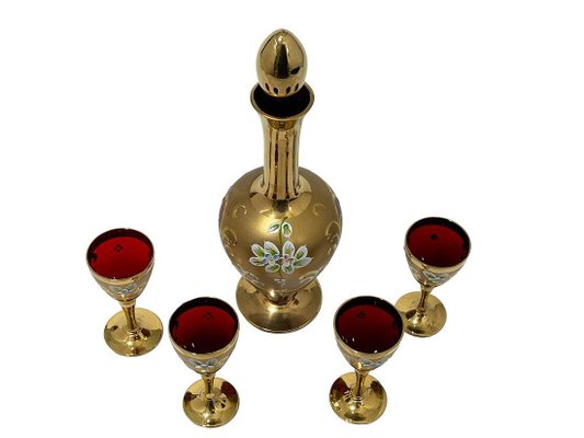 Italian Tre Fuochi Liquor Set in Ruby Red Crystal Glass, 1950s, Set of 5-UCH-1754162