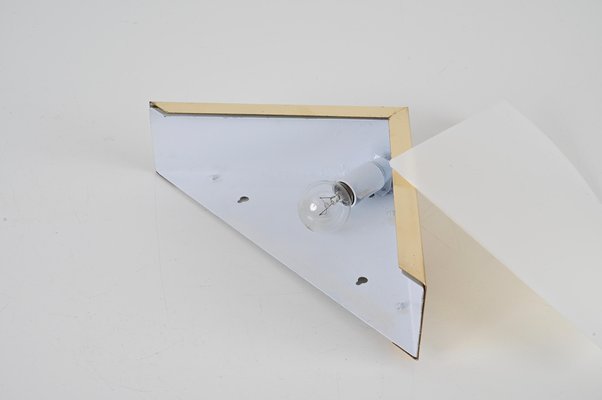 Italian Triangular Sconce in Brass and White Acrylic Glass, 1970s-JDR-1770765