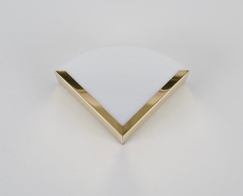 Italian Triangular Sconce in Brass and White Acrylic Glass, 1970s-JDR-1770765