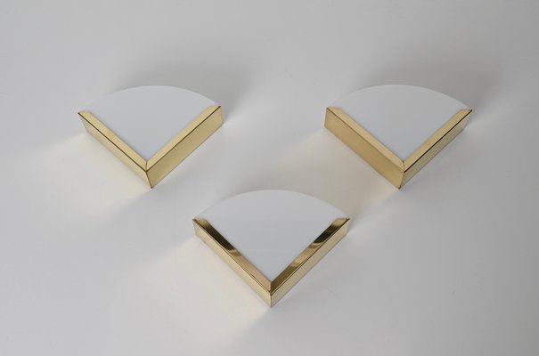 Italian Triangular Sconce in Brass and White Acrylic Glass, 1970s-JDR-1770765