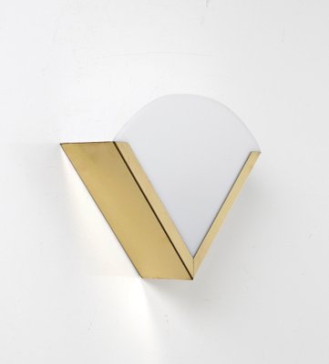 Italian Triangular Sconce in Brass and White Acrylic Glass, 1970s-JDR-1770765