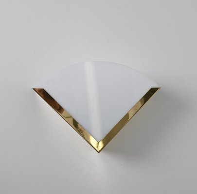 Italian Triangular Sconce in Brass and White Acrylic Glass, 1970s-JDR-1770765