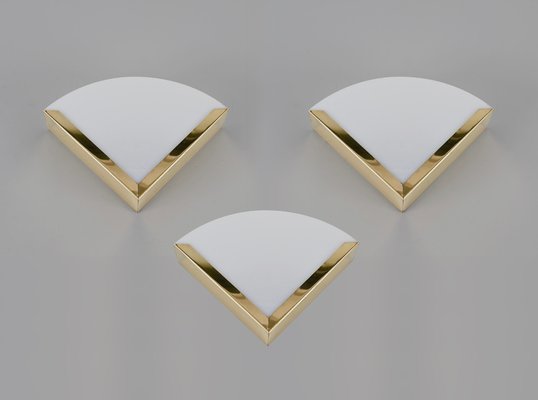 Italian Triangular Sconce in Brass and White Acrylic Glass, 1970s-JDR-1770765