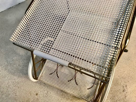 Italian Tubular Brass Steel and Punched Metal Bar Cart, 1950s-JP-949147