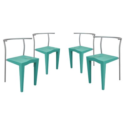 Italian Turquoise Chairs by Phillippe Stark from Kartell, 1988, Set of 4-UZ-1257851