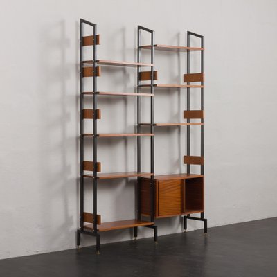 Italian Two Bay Wall Unit with Sliding Door Cabinet and Shelves, 1950s-UE-1795597