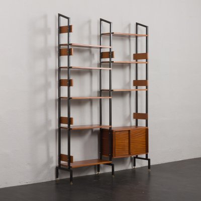 Italian Two Bay Wall Unit with Sliding Door Cabinet and Shelves, 1950s-UE-1795597