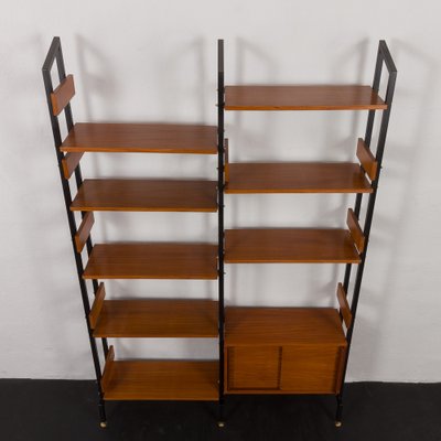 Italian Two Bay Wall Unit with Sliding Door Cabinet and Shelves, 1950s-UE-1795597