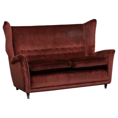 Italian Two-Seat Sofa in Red Corduroy Velvet by Grand Hotel Duomo Milano, 1950-GDD-1096879