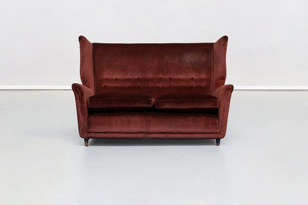 Italian Two-Seat Sofa in Red Corduroy Velvet by Grand Hotel Duomo Milano, 1950-GDD-1096879