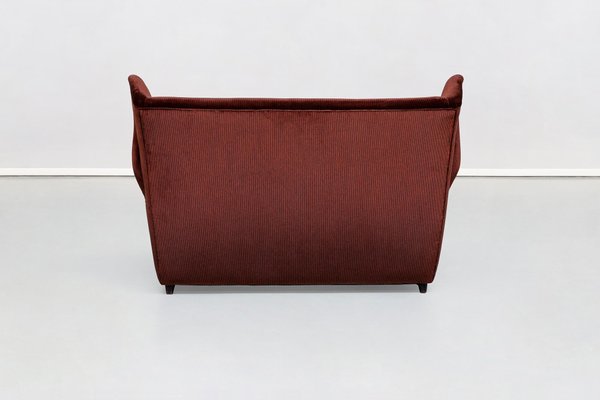 Italian Two-Seat Sofa in Red Corduroy Velvet by Grand Hotel Duomo Milano, 1950-GDD-1096879