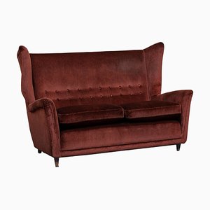 Italian Two-Seat Sofa in Red Corduroy Velvet by Grand Hotel Duomo Milano, 1950-GDD-1096879