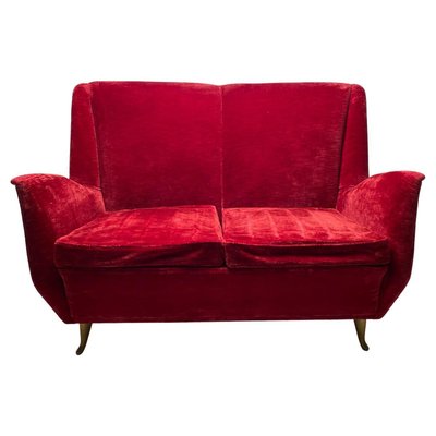 Italian Two-Seater Red Sofa from by I.S.A. Bergamo, 1950s-KKZ-1814268