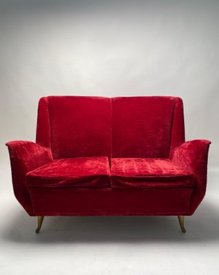 Italian Two-Seater Red Sofa from by I.S.A. Bergamo, 1950s-KKZ-1814268