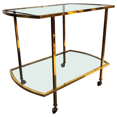 Italian Two-Tier Brass and Glass Bar Cart with Dark Glass Top by Milo Baughman, 1960s-EUP-1326730