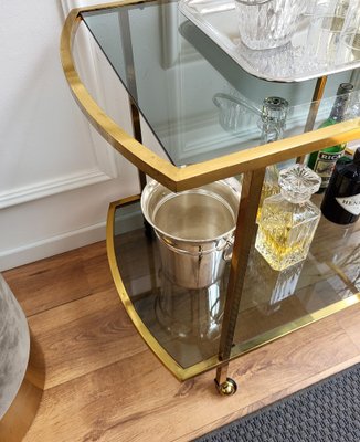 Italian Two-Tier Brass and Glass Bar Cart with Dark Glass Top by Milo Baughman, 1960s-EUP-1326730