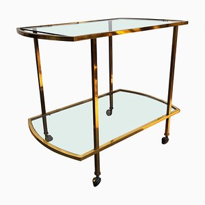 Italian Two-Tier Brass and Glass Bar Cart with Dark Glass Top by Milo Baughman, 1960s-EUP-1326730