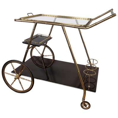 Italian Two-Tier Brass and Glass Bar Cart with Removable Top Tray, 1970s-EUP-1175768