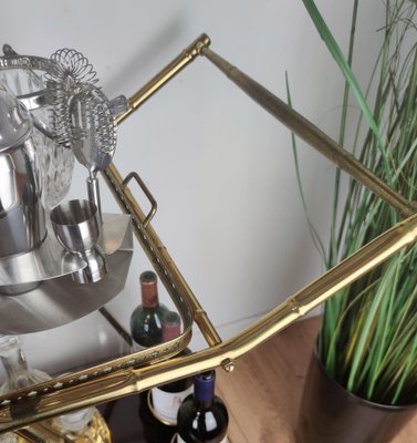 Italian Two-Tier Brass and Glass Bar Cart with Removable Top Tray, 1970s-EUP-1175768