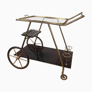 Italian Two-Tier Brass and Glass Bar Cart with Removable Top Tray, 1970s-EUP-1175768