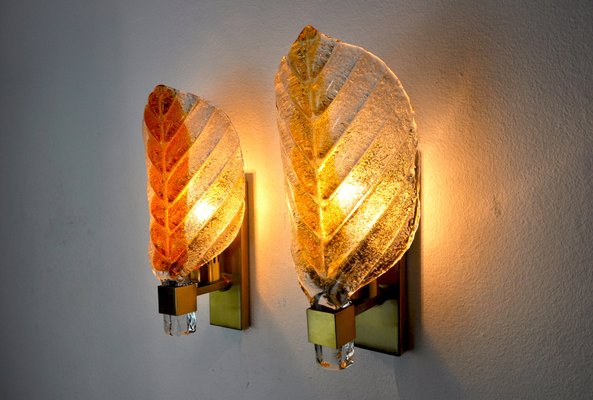 Italian Two-Tone Murano Wall Lamps from Mazzega, 1970s, Set of 2-EJE-1170085