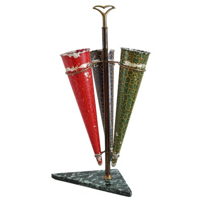 Italian Umbrella Stand in Brass and Marble, 1950s-VNE-978302