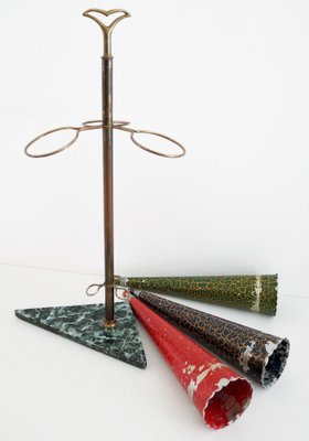 Italian Umbrella Stand in Brass and Marble, 1950s-VNE-978302