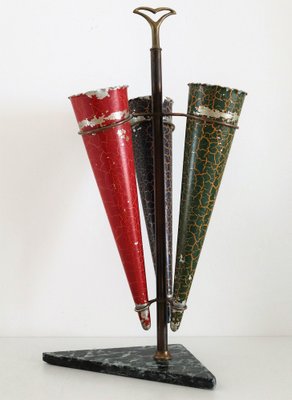 Italian Umbrella Stand in Brass and Marble, 1950s-VNE-978302