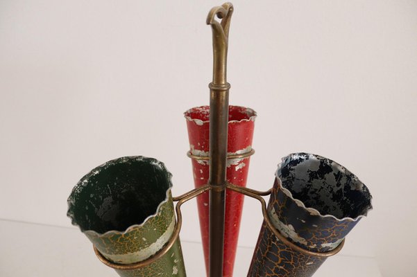 Italian Umbrella Stand in Brass and Marble, 1950s-VNE-978302