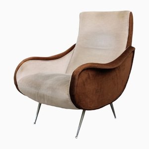 Italian Velvet Chromed Armchair with Feet in the Style of Zanuo, 1950s-EH-1278149