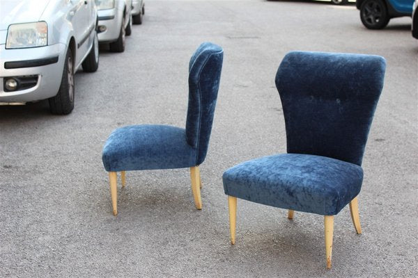 Italian Velvet Lounge Chairs, 1950s, Set of 2-EH-594873