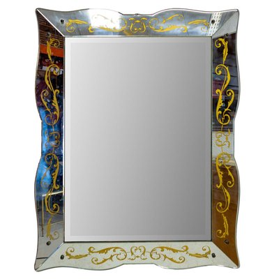 Italian Venice Wall Mirror in Glass Frame with Vegetal Patterns, 1940-RIU-1346165