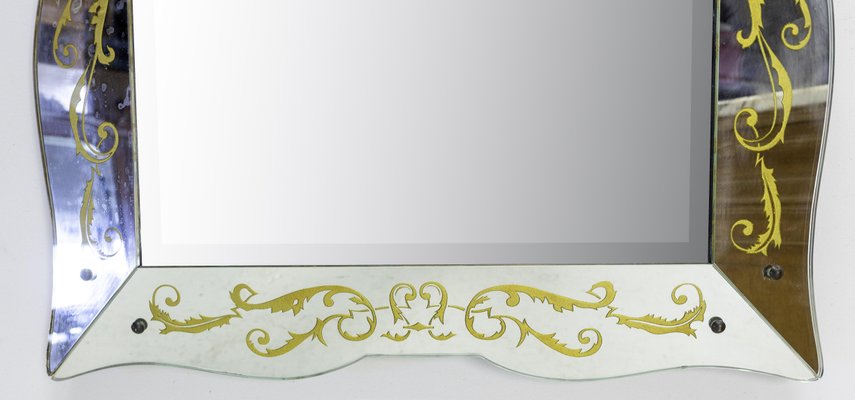 Italian Venice Wall Mirror in Glass Frame with Vegetal Patterns, 1940-RIU-1346165