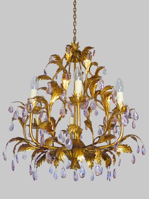 Italian Violet Crystal and Golden Frame Basket Chandelier, 1960s-DEK-553586