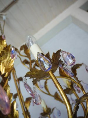 Italian Violet Crystal and Golden Frame Basket Chandelier, 1960s-DEK-553586