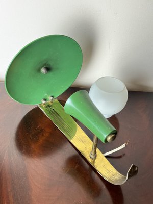 Italian Wall Lamp in Green Aluminum and Opaline Glass, 1950s-YST-1780470